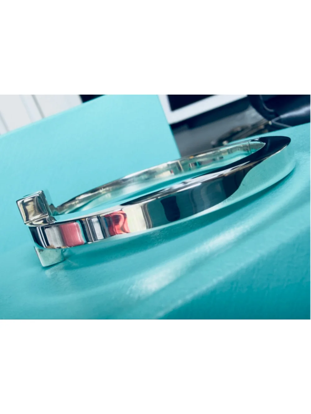 Tiffany & Co. T Square Sterling Silver Bangle Bracelet 6.1” - Picture 11 of 15